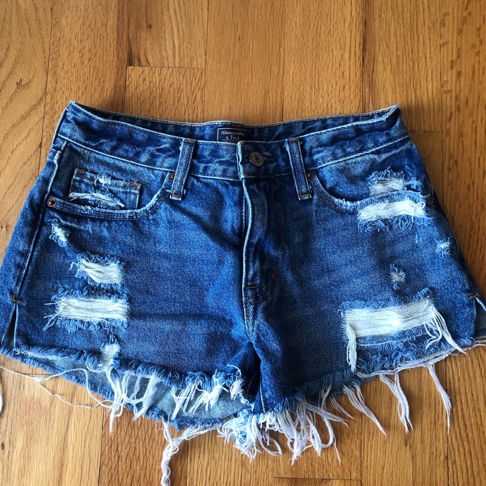 Abercrombie & Fitch low rise Dark Blue Ripped Denim Cutoff Shorts